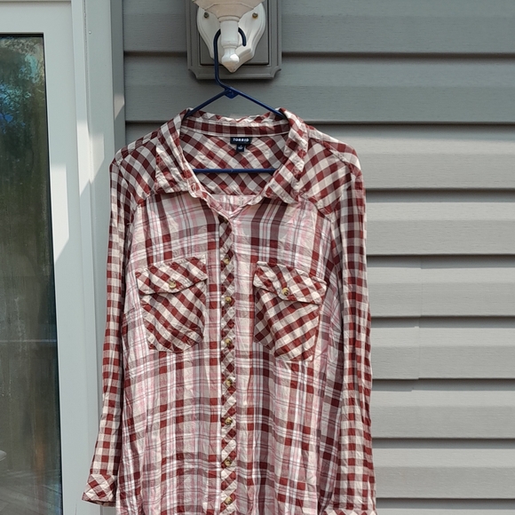 torrid Tops - Torrid Burgundy and White Plaid Shirt Size 3